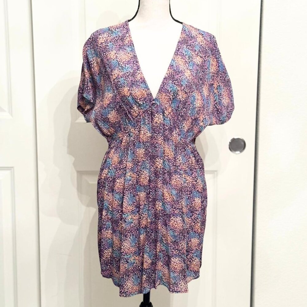 LUX Purple V Neck Dolman Sleeve Empire Waist Pullover Mini Dress, Size XS